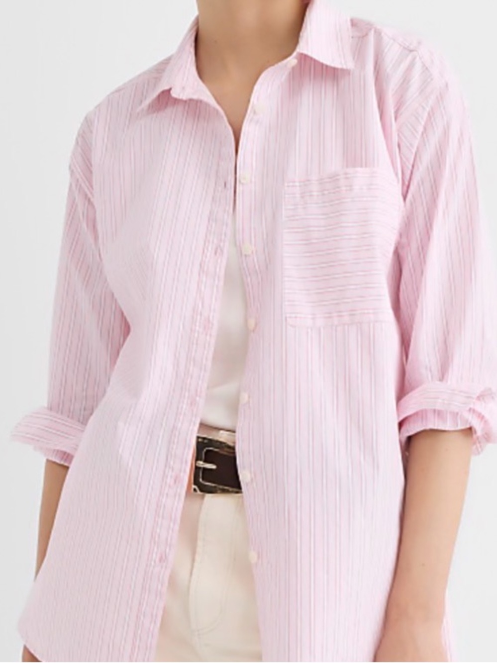 LOFT Striped Poplin Everyday Oversized Pocket Shirt Size Medium